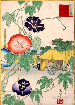 decoration decor group panels decorative Painting - morning glory Utagawa Hiroshige floral decoration